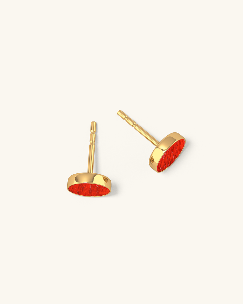 Cosmic earrings - Handmade birch wood and sterling silver stud earrings with red birch wood interior, plated with 24k gold.