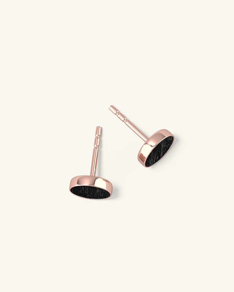 Cosmic earrings - Handmade birch wood and sterling silver earrings with black birch wood interior, plated with 18k rose gold.