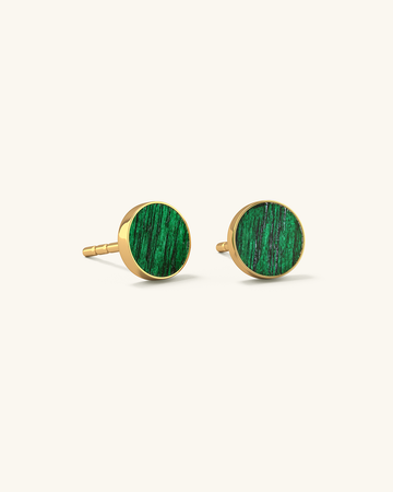 Cosmic earrings - Handmade birch wood and sterling silver studs earrings with green birch wood interior, plated with 24k gold.