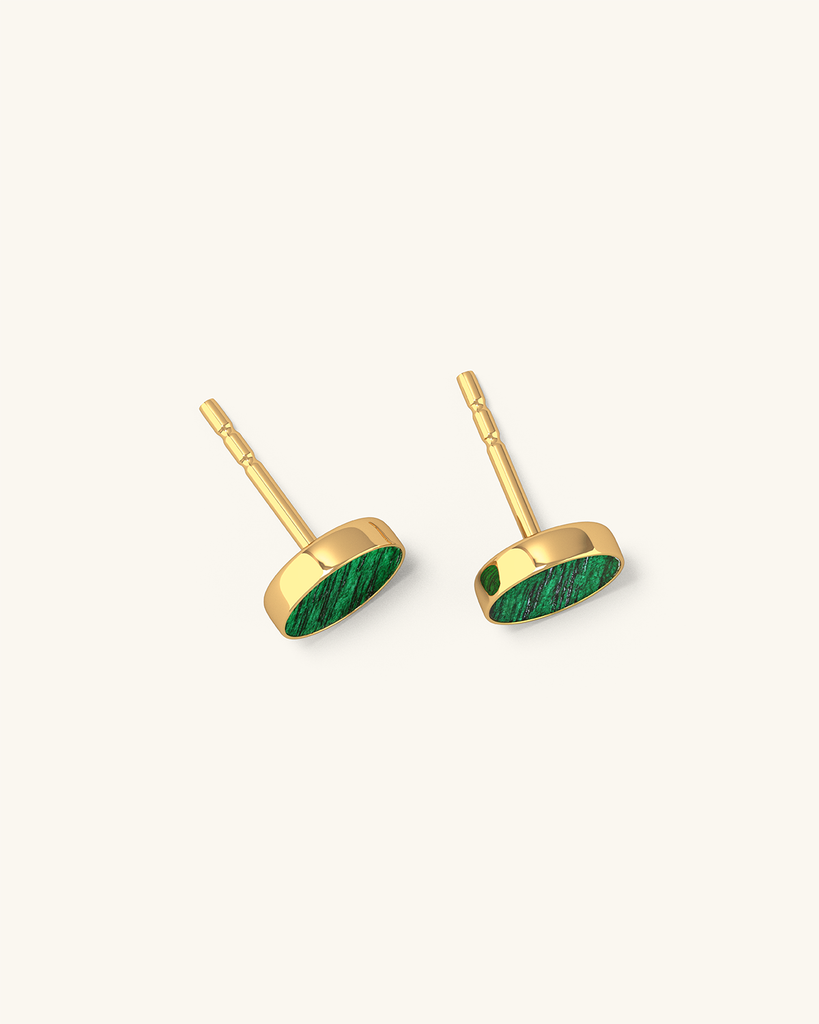 Cosmic earrings - Handmade birch wood and sterling silver stud earrings with green birch wood interior, plated with 24k gold.