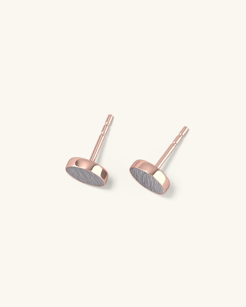 Cosmic earrings - Handmade birch wood and sterling silver studs earrings with grey birch wood interior, plated with 18k rose gold.