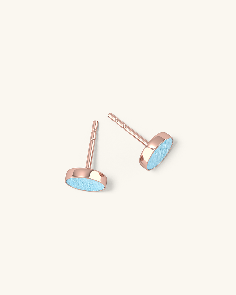 Cosmic earrings - Handmade birch wood and sterling silver earrings with light blue birch wood interior, plated with 18k rose gold.