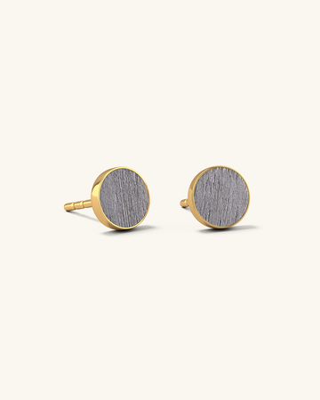 Cosmic earrings - Handmade birch wood and sterling silver studs earrings with grey birch wood interior, plated with 24k gold.