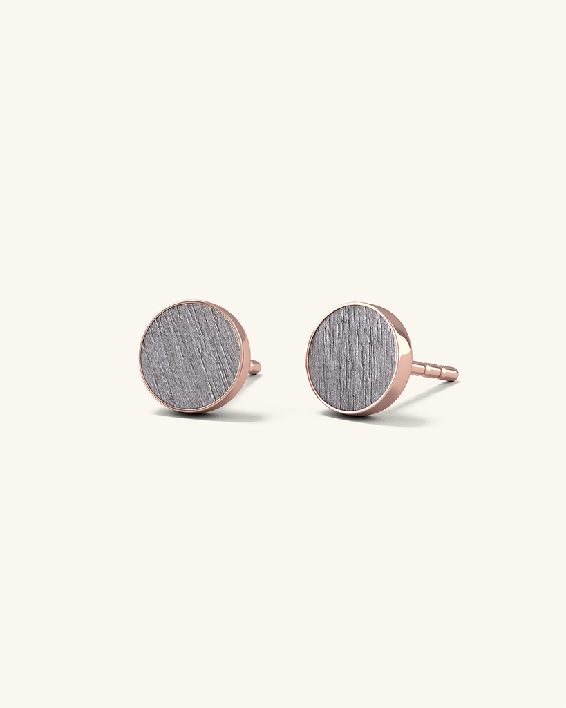Cosmic earrings - Handmade birch wood and sterling silver studs earrings with grey birch wood interior, plated with 18k rose gold.