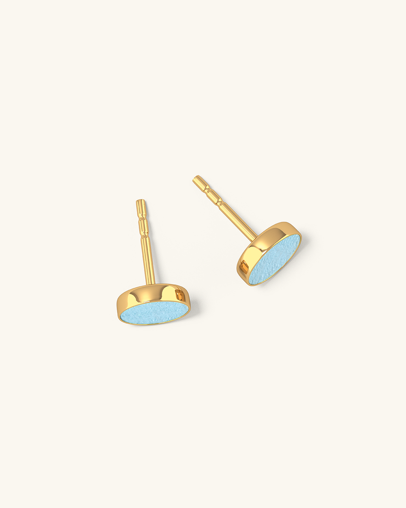 Cosmic earrings - Handmade birch wood and sterling silver earrings with light blue birch wood interior, plated with 24k gold.