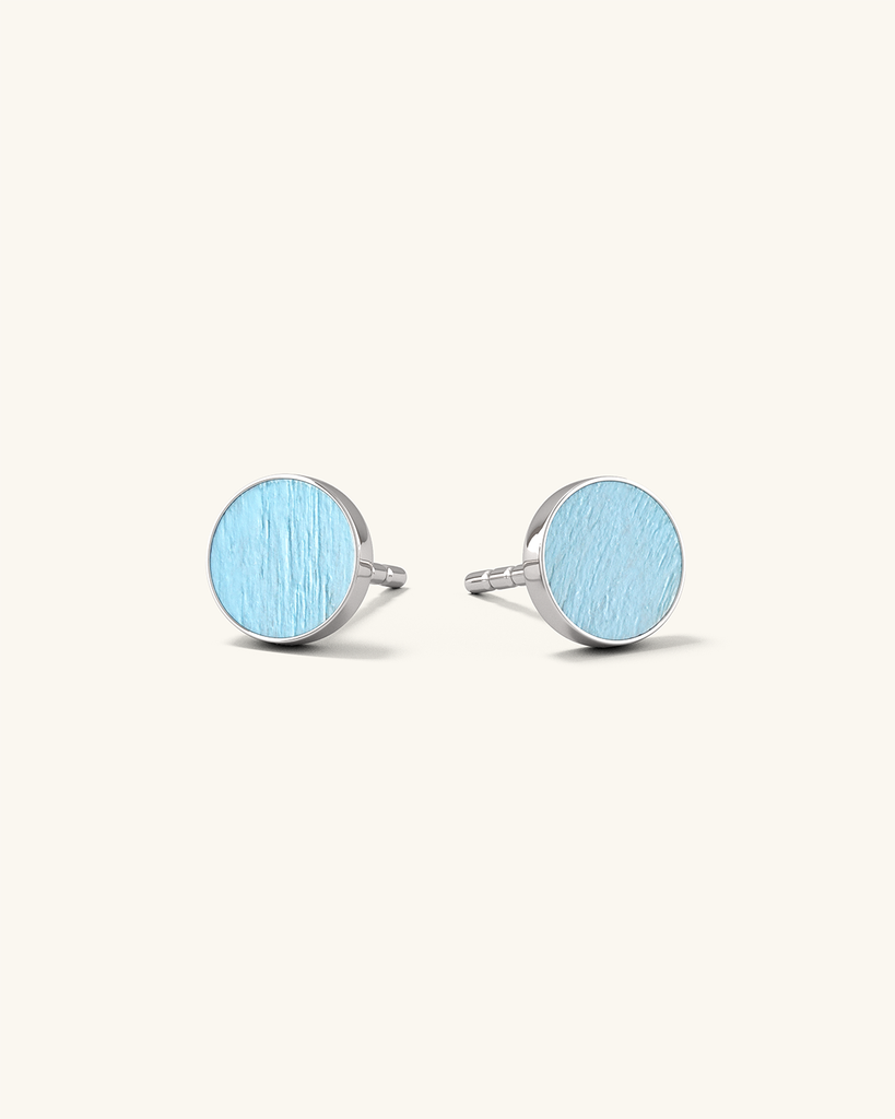 Cosmic earrings - Handmade birch wood and sterling silver studs earrings with light blue birch wood interior, plated with platinum.