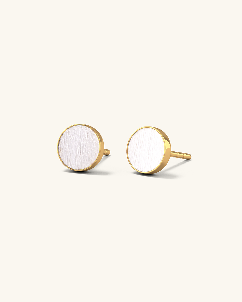 Cosmic earrings - Handmade birch wood and sterling silver studs earrings with white birch wood interior, plated with 24k gold.