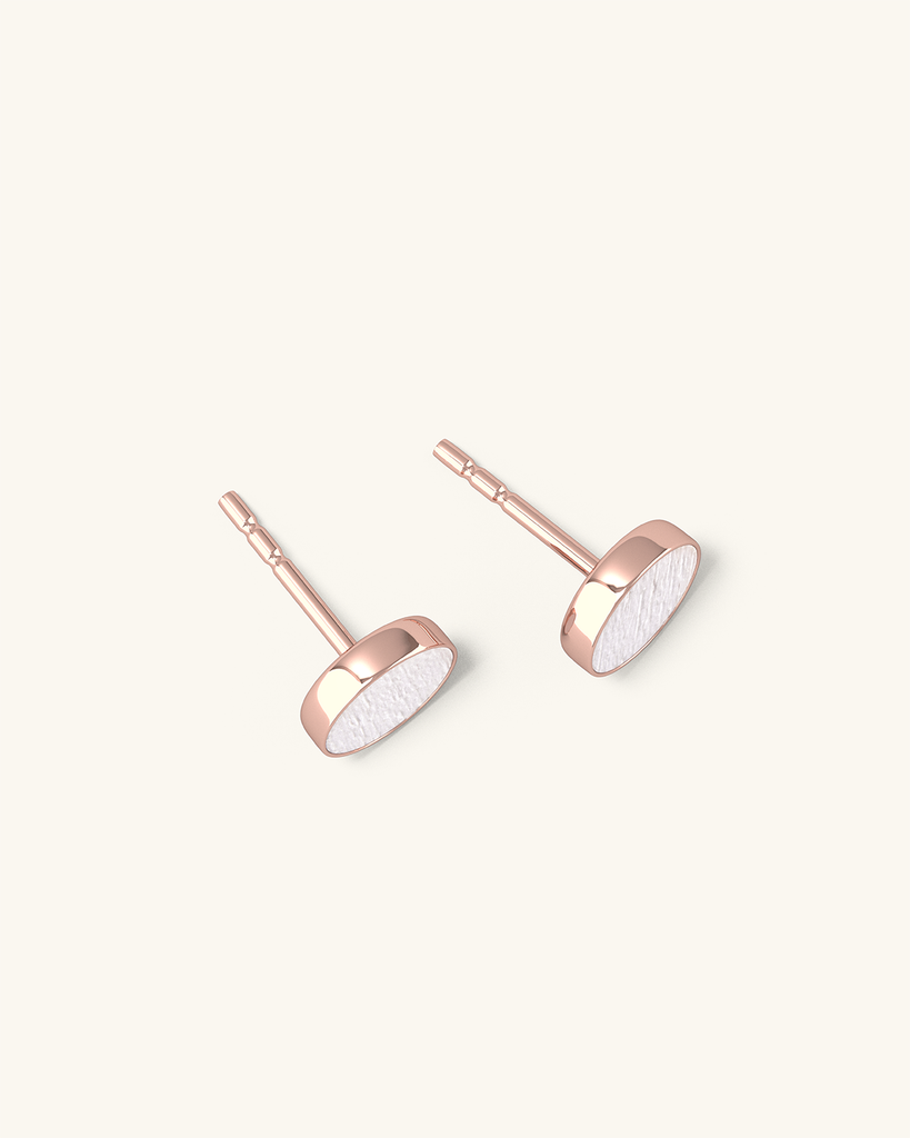 Cosmic earrings - Handmade birch wood and sterling silver stud earrings with white birch wood interior, plated with 18k rose gold.