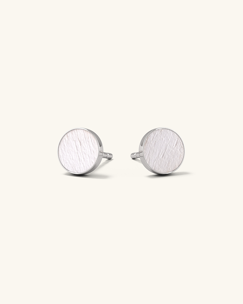 Cosmic earrings - Handmade birch wood and sterling silver studs earrings with white birch wood interior, plated with platinum.