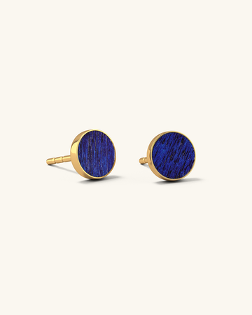 Cosmic earrings - Handmade birch wood and sterling silver studs earrings with blue birch wood interior, plated with 24k gold.
