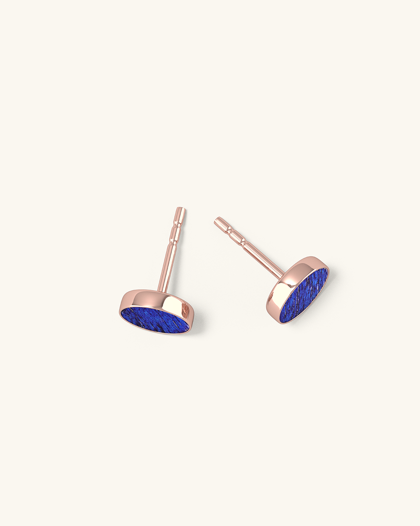 Cosmic earrings - Handmade birch wood and sterling silver stud earrings with blue birch wood interior, plated with 18k rose gold.