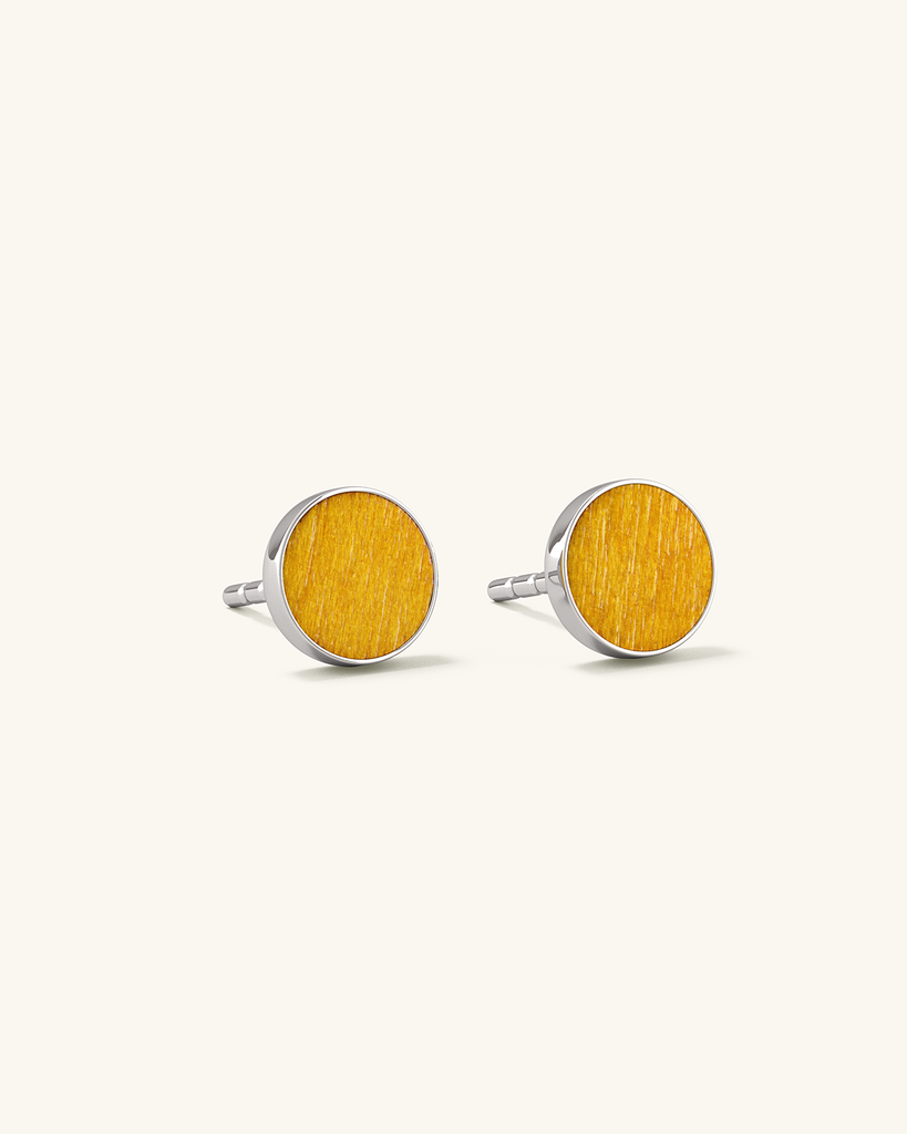 Cosmic earrings - Handmade birch wood and sterling silver earring studs with yellow birch wood interior, plated with platinum.