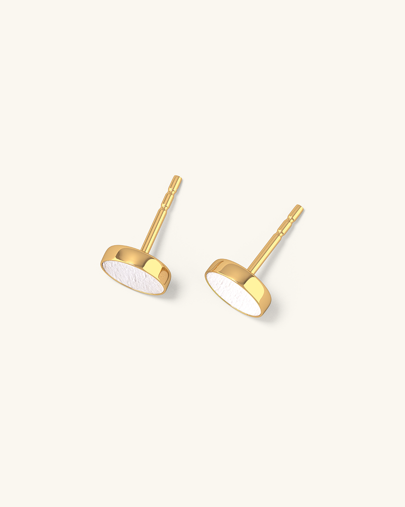 Cosmic earrings - Handmade birch wood and sterling silver stud earrings with white birch wood interior, plated with 24k gold.