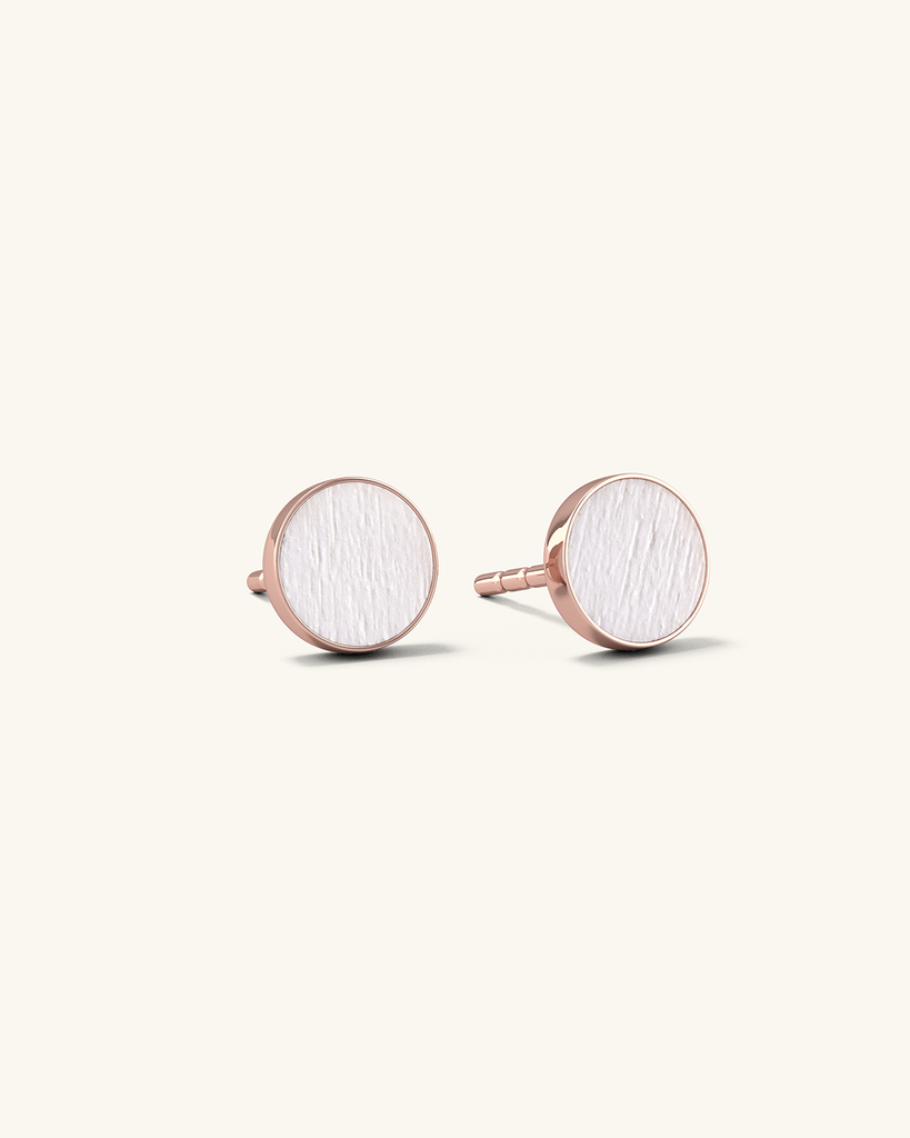 Cosmic earrings - Handmade birch wood and sterling silver studs earrings with white birch wood interior, plated with 18k rose gold.