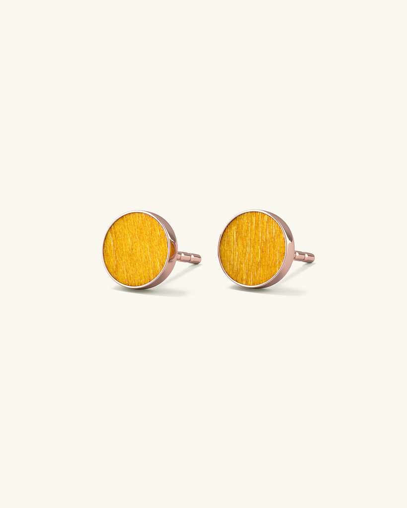 Cosmic earrings - Handmade birch wood and sterling silver earring studs with yellow birch wood interior, plated with 18k rose gold.