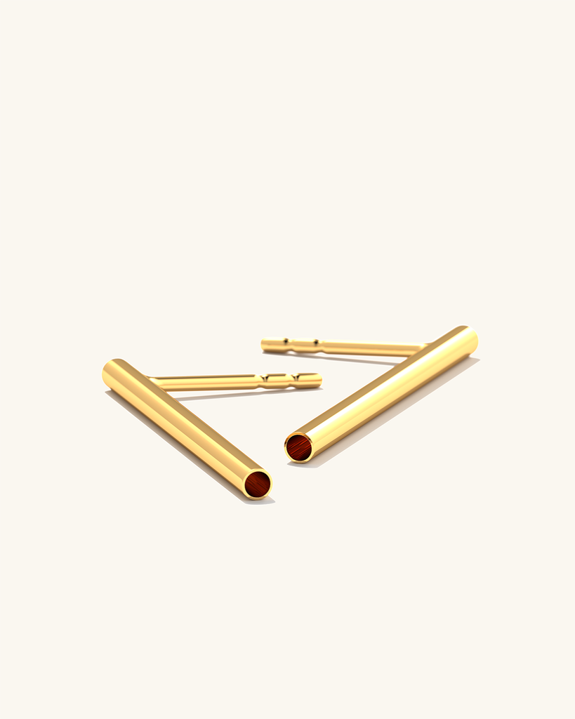 Gold vermeil, sleek tube earring studs.